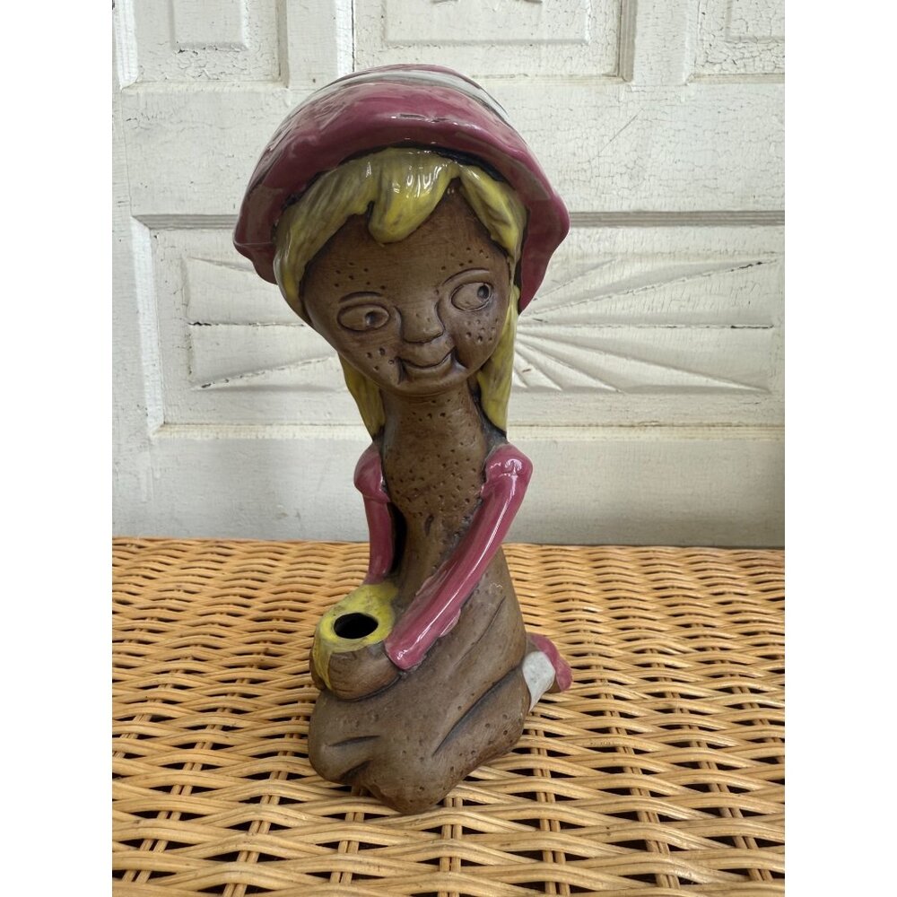 Vintage 60's California Stoneware by Suzi Pixie Girl with Vase Pot Art Pottery